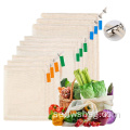 Återvunnet Eco Friendly Organic Cotton Net Mesh Återanvändbara livsmedelsväskor för fruktgrönsak med anpassad logotyp